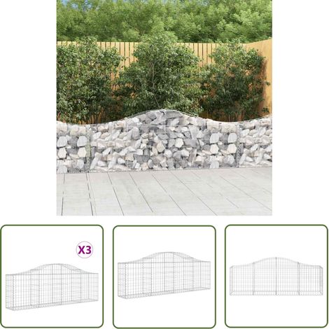 The Living Store Paniers à gabions arqués 3 pcs 200x30x60/80 cm Fer galvanisé - Panier À Gabions - Mur De Gabion - Clôture Végétale - Décoration Jardin - Barrière Sonore (1/5)