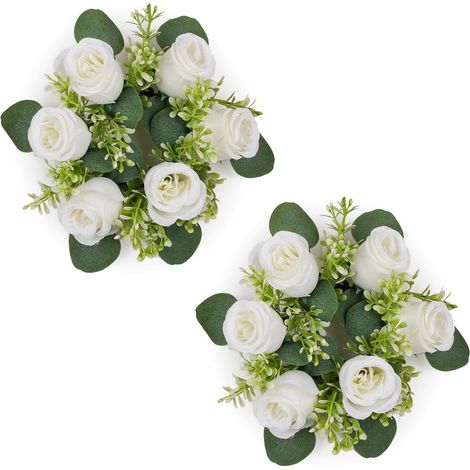 Couronne De Fleurs - Couronne De Bougies Artificielles Blanches 23 Cm - Décoration De Table Pour Mariage Fête Noël Printemps Été - 2 Pièces (1/5)