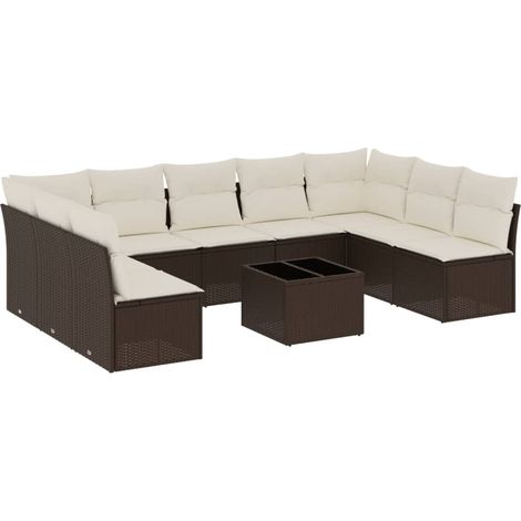 vidaXL Set Divani da Giardino 10pz con Cuscini in Polyrattan Marrone (1/5)