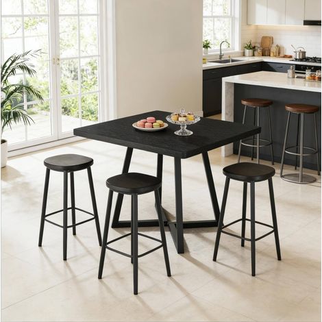 Tavolo da pranzo quadrato 80 x 80 x 75 cm in MDF e metallo, stile industriale nero HAVRYA (1/5)