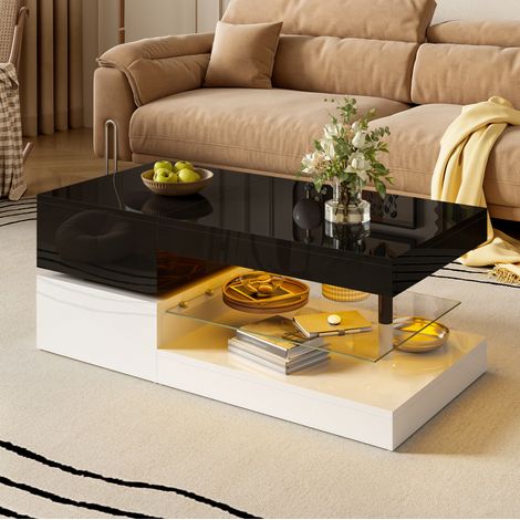 tavolo soggiorno 90x45x35,5 LED APP vetro lucido nero OKMYHOME (1/3)