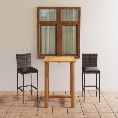 Ensemble Table de bar + 2 Chaises de bar de jardin avec coussins - Table Haute avec 2 Tabourets Gris BV364353 - BonneVie (1/5)