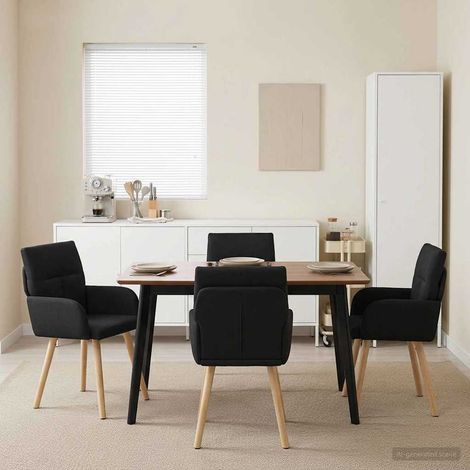 Lot de 4 chaises de salle à manger en tissu noir avec accoudoirs 60 x 56 x 96 cm - PANGIVO (1/5)