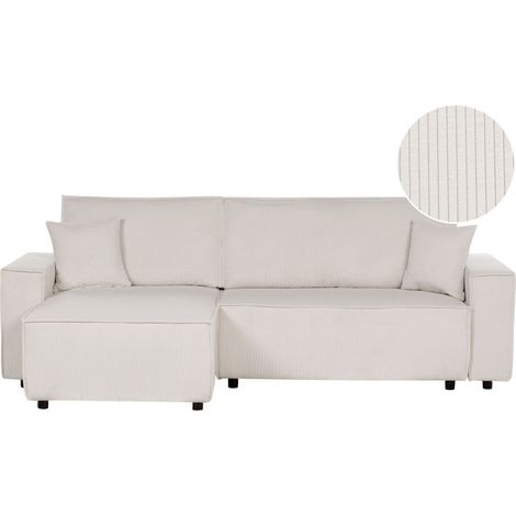 Corner Sofa Bed 3 Seater ABACKA Corduroy Off-White Right Hand (1/5)