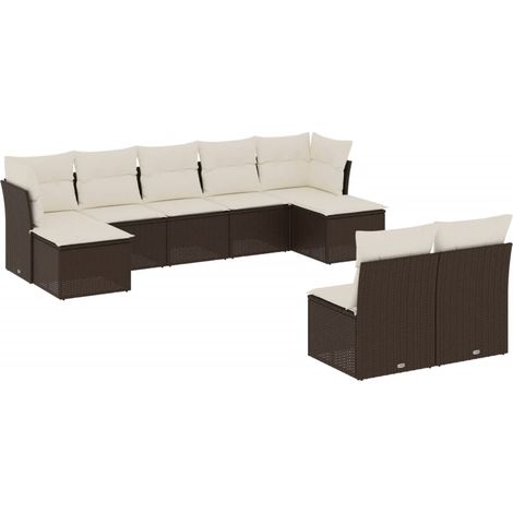 Salon de jardin avec coussins 9 pcs Mobilier de jardin marron résine tressée (1/3)