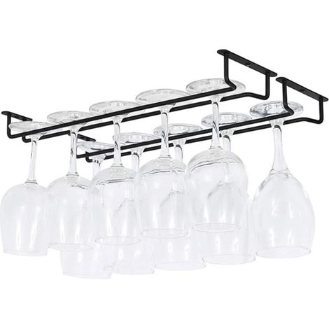Porte-verres à vin suspendu en fer noir de 38 cm (15 pouces), gain de place, pour ranger vos verres à pied dans la cuisine ou le bar. (1/5)