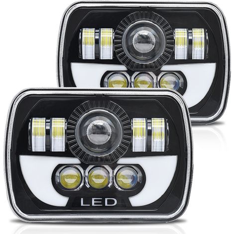 Lot de 2 phares LED 7 pouces 7 x 6 ou 5 x 7 avec faisceau haut/bas et DRL 180 W IP67 étanche de remplacement pour Jeep Wrangler YJ Cherokee XJ Comanche MJ Chevrolet GMC Plus (1/5)