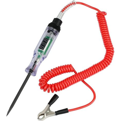 Automobile DC 6V 12V 24V Testeur Electrique Stylo Testeur de Tension avec écran LCD, fil à ressort, pince crocodile, cuir en caoutchouc isolé，Test de Polarité,Lampe,Testeur Fusible Voiture (1/4)