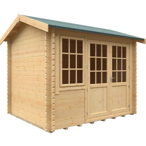 10x8w The Henley Plus 44mm Cabin - L295 x W235 x H262.3 cm - Solid Wood/Softwood/Pine - Natural