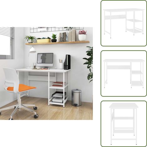 The Living Store Escritorio para ordenador de MDF y metal blanco 105x50x72 cm - Escritorio de oficina