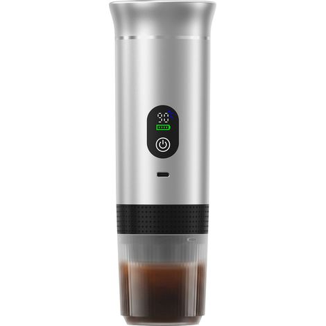 Machine à espresso électrique portable, rechargeable USB-C, pression 20 bar, compatible café moulu et capsules, capacité 80 ml – Pour camping, randonnée, bureau, voiture et maison (argent) (1/5)