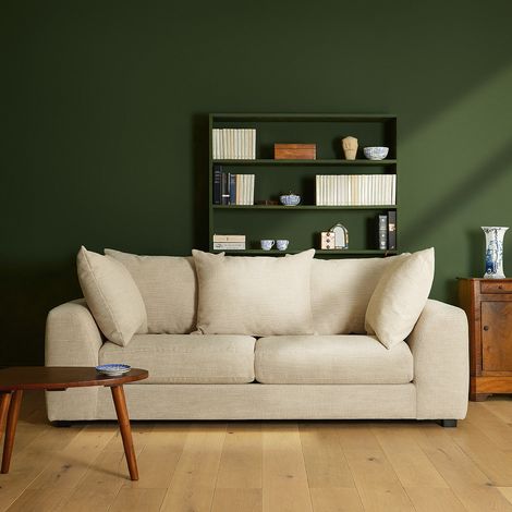 Canapé droit 3 places en tissu texturé beige chiné