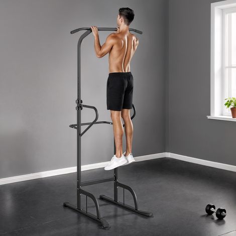 Station de musculation multifonctions barre de traction chaise romaine hauteur réglable acier noir rouge