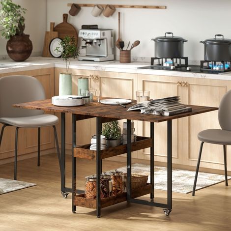 DESMIU Table extensible pour 4 personnes avec 2 niches ouvertes et roulettes freinées, pour cuisine et salle à manger (1/5)