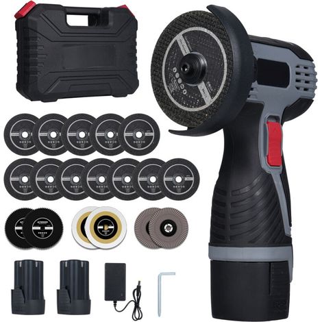 Meuleuse d'angle 28 000 tr/min, outil de meulage électrique sans fil, mini avec batterie 16,8 V 2 x 1500 mAh et lames de coupe, affichage numérique LED pour bois de brique poli (1/5)