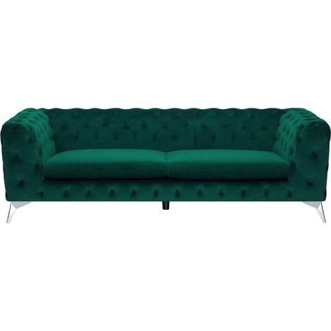 3 Seater Sofa Green Velvet Chesterfield Style Low Back SOTRA (1/5)