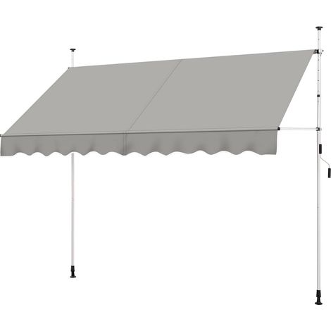 Store Banne Manuel 300 cm Auvent Rétractable Réglable en Hauteur et Inclinaison Store Banne Télescopique pour Terrasse Balcon Restaurant Café Gris Clair
