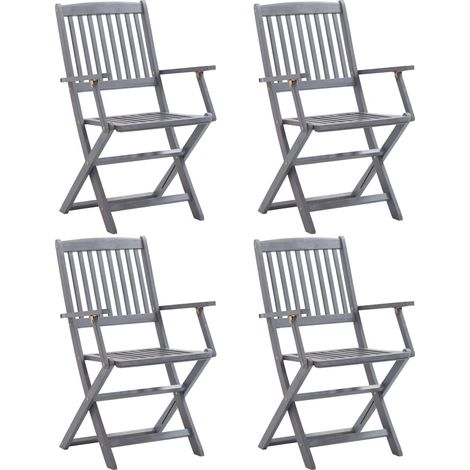 4 pcs Chaises pliables d'extérieur, Chaises de jardin à dîner, Fauteuils de jardin Bois d'acacia solide BGT18031 (1/5)