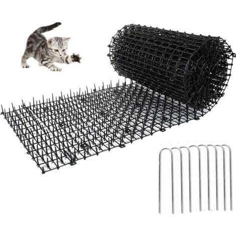 Tapis anti-chat noir 200 x 30 cm, piquet anti-chat, répulsif pour chats, tapis anti-chien d'extérieur avec piquet, barrière anti-chat d'extérieur, tapis répulsif pour chats (1/5)
