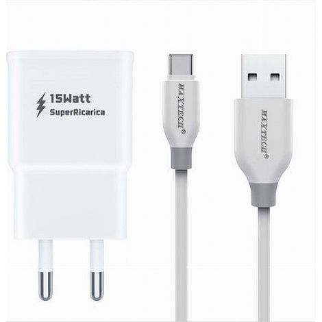 MaxTech - Kit Caricabatteria Spina 2 Porte Usb + Cavo Type-c 1 Metro 3a Maxtech Ca-s040 - (1/3)