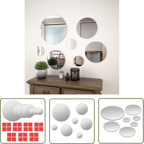 The Living Store Ensemble de miroir mural 7 pcs Verre Rond - Miroirs Muraux - Décoration Murale - Ensemble De Miroirs - Miroir Rond - Déco Minimaliste (1/5)