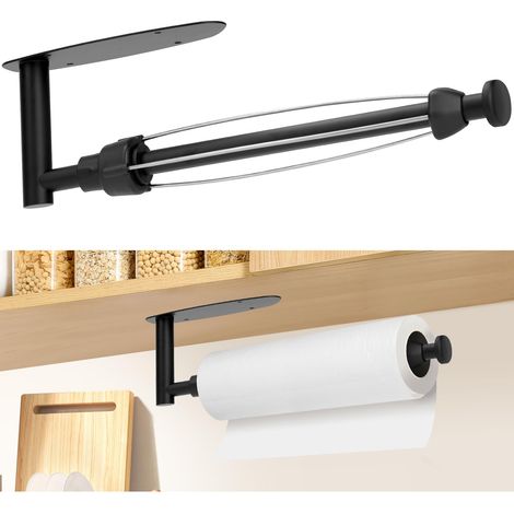 Porte Sopalin Con Effet Amortissant, Support Sopalin Auto-adhésif, Dderouleur Essuie Tout Murale pour Cuisine, Salle de Bain, Placards, Noir (1/5)
