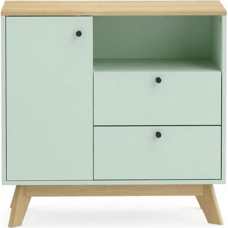Aparador de almacenaje MDF verde claro con puerta, 2 cajones y estante ajustable HOMVRA (1/5)