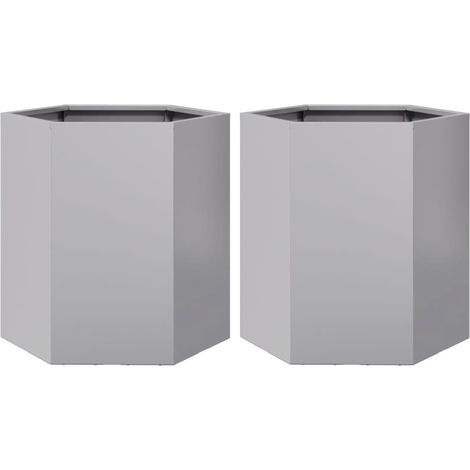 Macetero arriate elevado plantas flores jardín terrazas juego de 2 hexagonales 46 x 40 x 45 cm acero galvanizado Plata 020039076