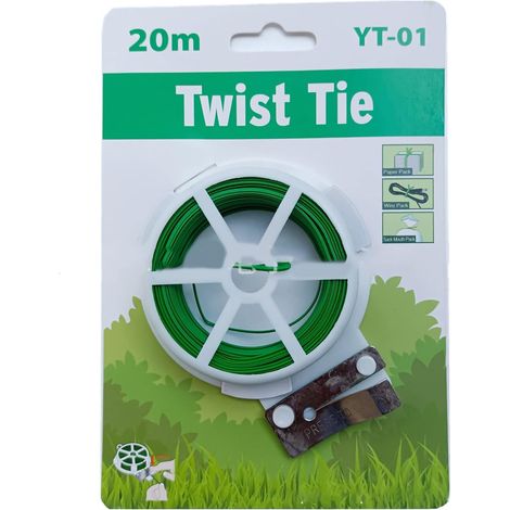 Attache torsadée pour Plantes de Jardin, Attaches torsadées en Plastique et Fer pour Jardinage, Attaches Vertes en Fil de Fer, Attaches torsadées réutilisables, Ficelle de (20m/65.6ft) (1/5)