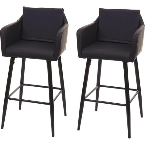 2x Tabouret de bar HWC-H93, tabouret de comptoir, repose-pieds métal - similicuir noir (1/5)