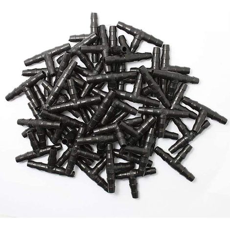 100 connettori a T universali per irrigazione a goccia da 4/7 mm, adatti per sistemi di irrigazione a goccia da giardino da 4/7 mm. (1/5)