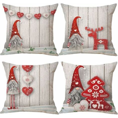 Pr Christmas GNOME Cushion Covers 45x45cm Set of 4 Deco Christmas Pillowcases Christmas Decoration for Interior, Sofa, Bedroom, Winter Holiday Gift