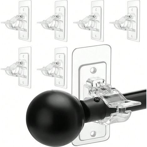 4er-Pack (je 2 Stück) selbstklebende Kunststoff-Raffrollostangenclips und bohrfreie Gardinenstangenhalter zum Aufhängen von Gardinen in Studentenwohnheimen, Badezimmern, Schlafzimmern und Wohnzimmern.