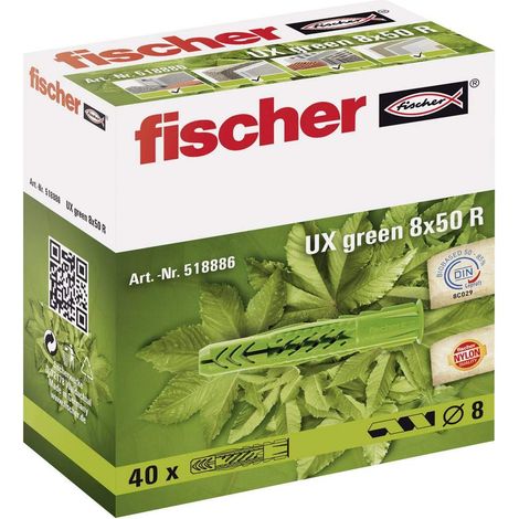 Cheville tous matériaux UX GREEN 6X35 avec collerette, fabriquée à base de matières premières renouvelables/Boîte de 40 (1/2)