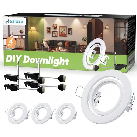Spot Encastrable GU10 Set Cadres de Montage pour Spot Encastrable,Spots de Plafond en Acier Blanc Orientable 60°,Rond Plat Cadre d'Encastrement 70mm pour Intérieur,230V,Blanc,Lot de 4 (1/5)