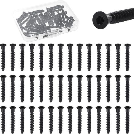Lot de 50 vis M5 x 35mm - Noir - En acier au carbone - Vis à auto-raccord hexagonal - Pour armoire, chaise, assemblage de meubles (1/5)