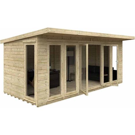18 x 8 Feet Tanalised Garden Studio 16mm Shed - Solid Wood/Softwood/Pine - L535 x W235 x H242.2 cm - Green