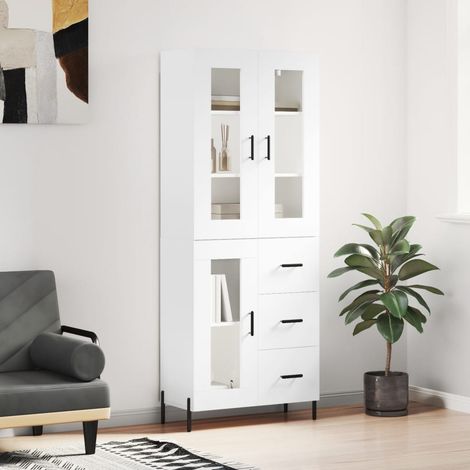 Buffet haut,Buffet de salon,Commode Meuble de rangement,Style Industriel Blanc 69,5x34x180 cm Bois d'ingénierie VNWE792723 (1/5)