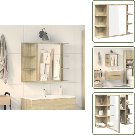 Bad-Spiegelschrank Sonoma-Eiche 80x20,5x64 cm Holzwerkstoff - Badspiegel - Spiegelschrank - Badezimmermöbel - Holzwerkstoffschrank - Aufbewahrung Im Badezimmer
