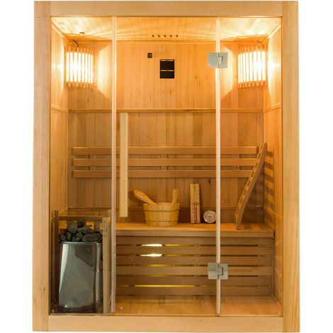 Sauna Finlandese ad Infrarossi 3 Posti 153x110 cm H190 in Legno di Abete Sense 3