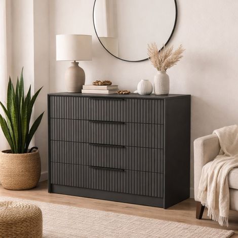 Coffre de tiroirs nus de luxe anthracite mélamine 100x85x45 cm (1/4)