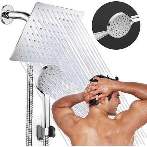 Set doccia da bagno da 10 pollici, getto d'acqua pressurizzato in acciaio inossidabile con lancia, set doccia combinato (1/5)