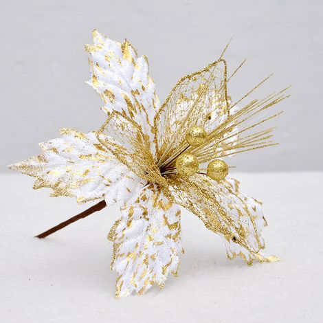 Tissu de fleurs artificielles, décoration de mariage élégante, Simulation de noël pour la maison, fête, Festival, ornement doré (1/5)