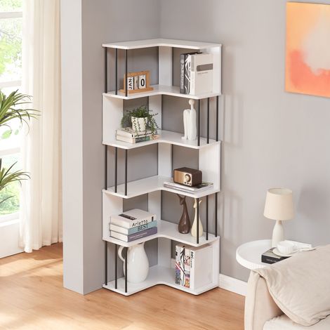 Scaffale Angolare Afrel con 5 Ripiani Aperti 160 x 54 x 54 cm - Bianco [en.casa] (1/5)