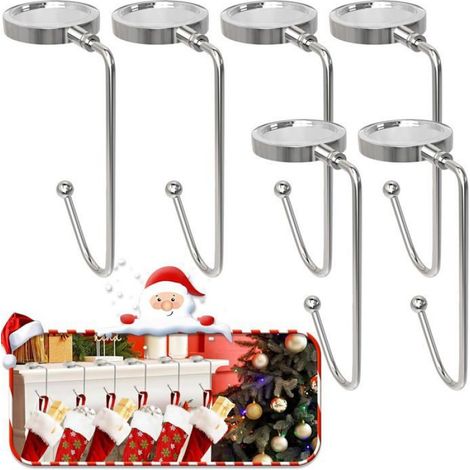 Lot de 6 Crochet Cheminée, Alliage de Zinc, Antidérapant, Rotatif, Support Chaussette Noël (1/5)