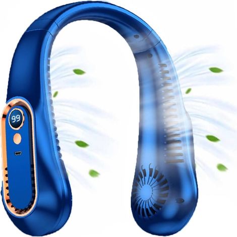 Ventilatore da collo blu - Ventilatore da collo - Ventilatore portatile da collo con funzione di raffreddamento - 5 velocità - Senza fili - Mini ventilatore - Ventilatore portatile - Ventilatore facci (1/3)