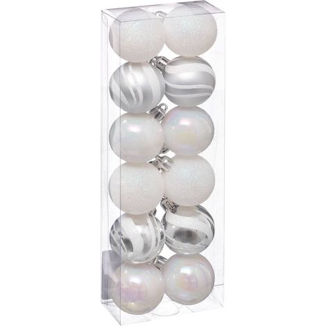 Déco de sapin Lot de 12 Boules de Noël D 4 cm - Argent et Blanc - Feeric Christmas