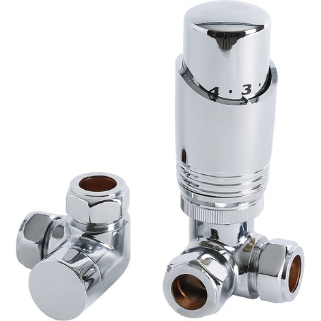 Milano Thermostatic Corner Heated Towel Rail Radiator Valve TRV and Lockshield - Chrome