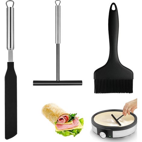 Crêpes Set 3-teilig: Teigverteiler, Spatel & Pinsel aus Edelstahl & Silikon