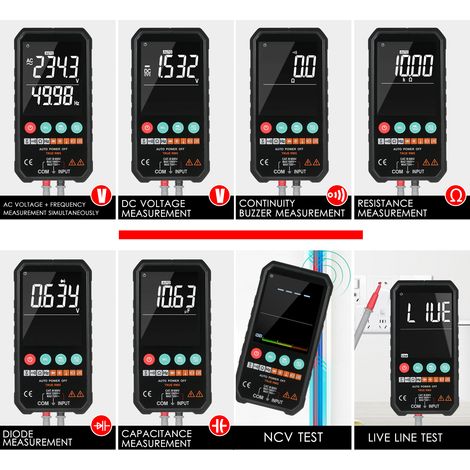 Jeffergarden Mastfuyi Super Slim Palm Size 3,3 pouces LCD Multimètre numérique 6000 points True RMS Compteur universel Haute précision Mesure Tension AC/DC Résistance Capacité NCV Test et mesure de te (1/5)